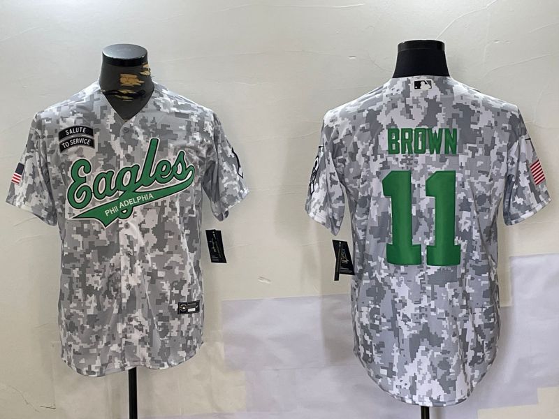 Men Philadelphia Eagles #11 Brown Nike Arctic Camo 2024 Salute to Service Limited NFL Jersey style 6